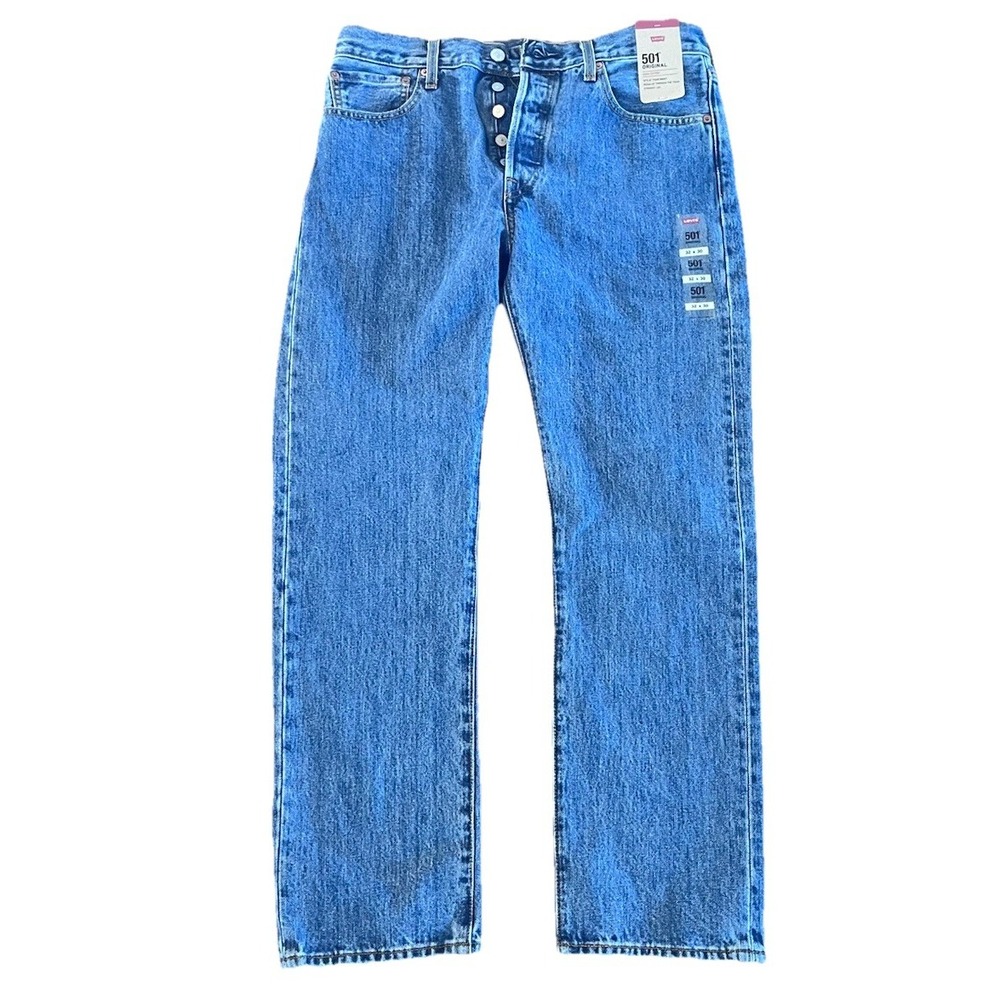 Levis 501 Mens Original Regular Straight Leg Denim Jeans Blue Medium Wash 32x30